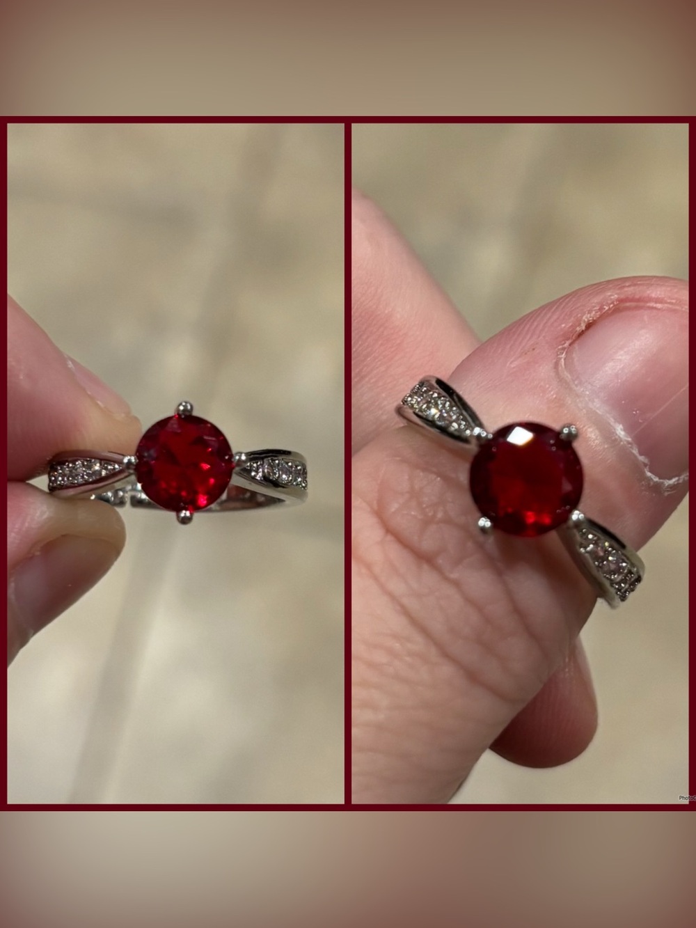 Red Solitaire Cubic Zirconia Adjustable 6-10 Ring with Accent Stones